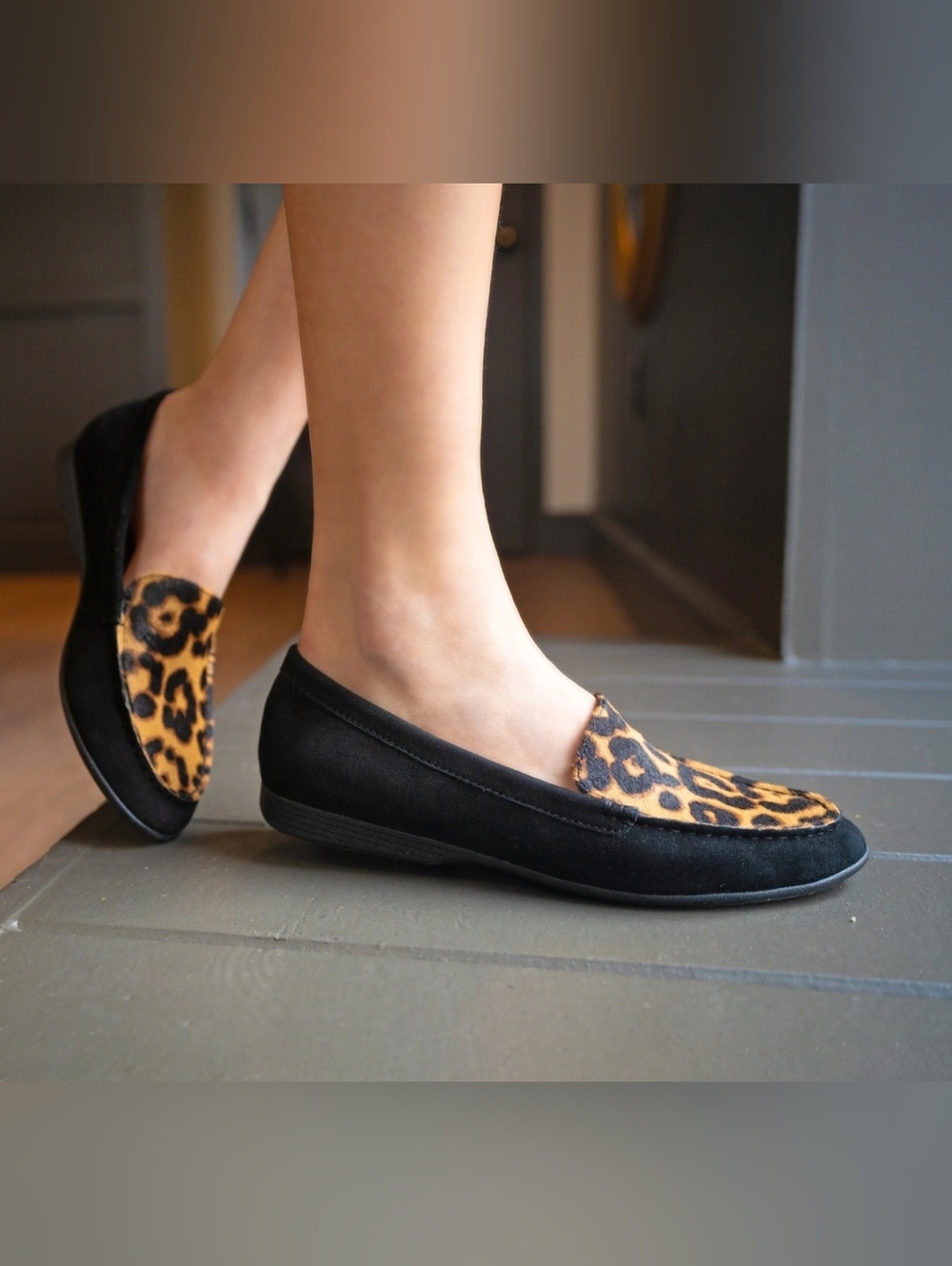 Dansko Loafers 8.5 Black Suede Leopard Print Lorri Flats Arch Support New $145